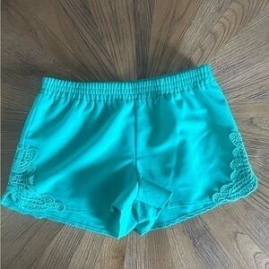 Green Lounge Shorts Lace Detail Elastic Waist